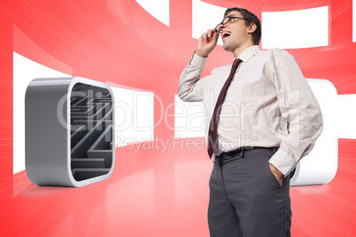 Composite image of thinking businessman touching his glasses