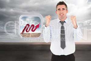 Composite image of portrait of a cheerful businessman with the f