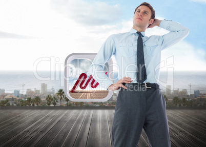 Composite image of thinking businessman with hand on head