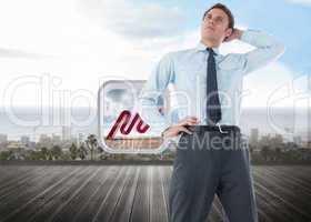 Composite image of thinking businessman with hand on head