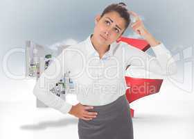 Composite image of worried businesswoman