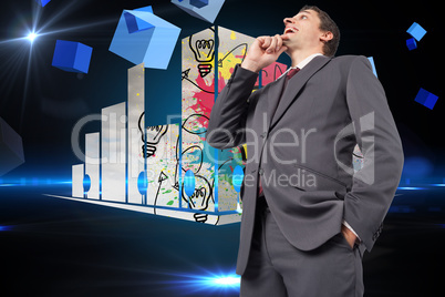 Composite image of thoughtful businessman with hand on chin