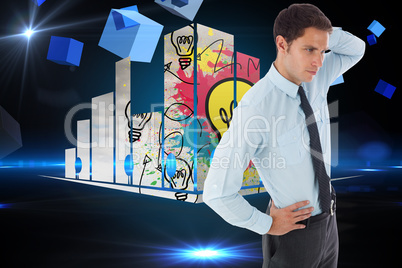 Composite image of thinking businessman scratching head