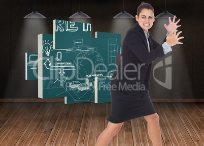 Composite image of angry businesswoman gesturing