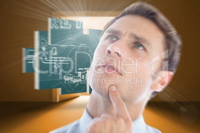 Composite image of thinking businessman with finger on chin