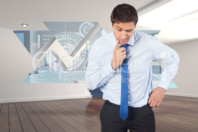 Composite image of thinking businessman touching his chin