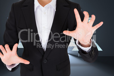 Composite image of businesswoman presenting