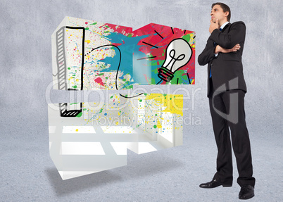 Composite image of thinking businessman touching chin