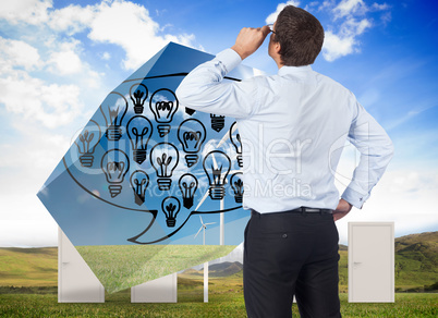 Composite image of thinking businessman tilting glasses