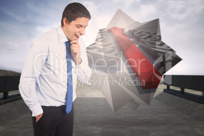 Composite image of thinking businessman touching his chin