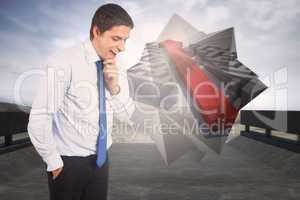 Composite image of thinking businessman touching his chin