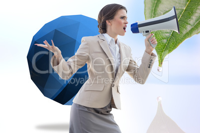Composite image of furious stylish brown haired businesswoman sh