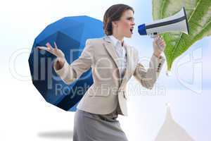 Composite image of furious stylish brown haired businesswoman sh