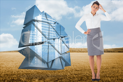 Composite image of worried businesswoman