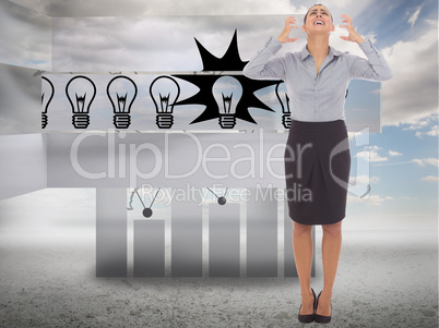 Composite image of frustrated businesswoman shouting