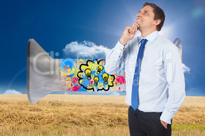 Composite image of thinking businessman touching his chin