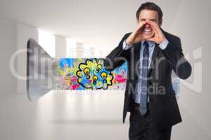 Composite image of shouting businessman