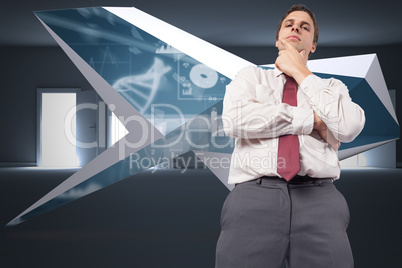 Composite image of thoughtful businessman with hand on chin