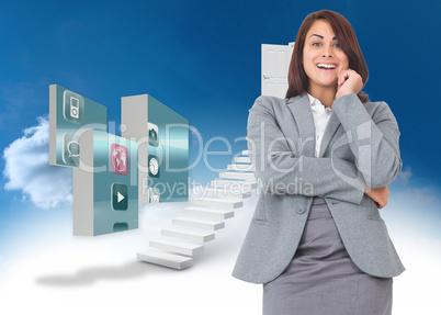 Composite image of smiling thoughtful businesswoman