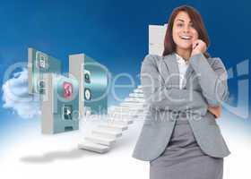 Composite image of smiling thoughtful businesswoman