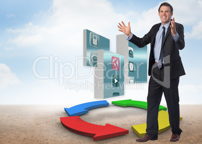 Composite image of stressed businessman gesturing