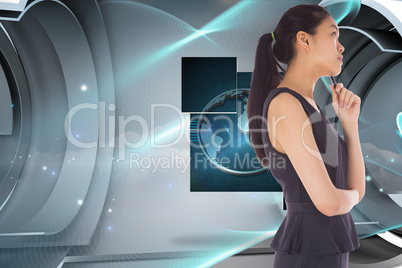 Composite image of thoughtful asian businesswoman