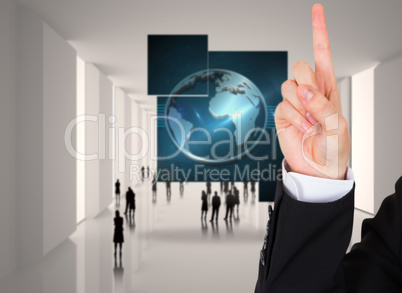 Composite image of businesswoman pointing