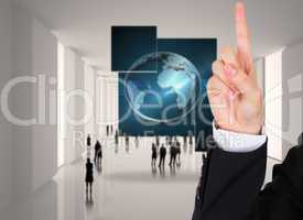 Composite image of businesswoman pointing