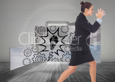 Composite image of angry businesswoman gesturing