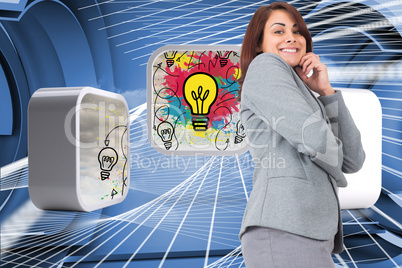 Composite image of smiling thoughtful businesswoman