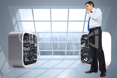 Composite image of thinking businessman touching chin