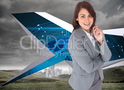 Composite image of smiling thoughtful businesswoman