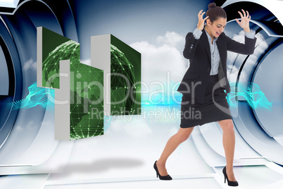 Composite image of angry businesswoman gesturing