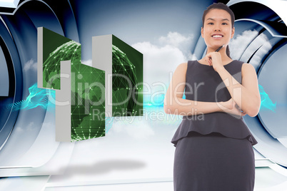 Composite image of thinking asian businesswoman