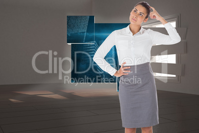 Composite image of worried businesswoman