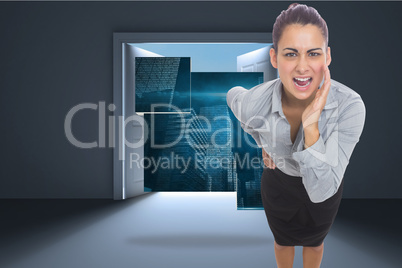 Composite image of businesswoman shouting