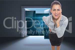 Composite image of businesswoman shouting