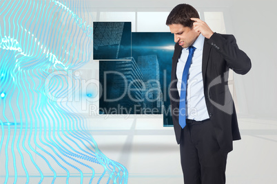 Composite image of thinking businessman scratching head