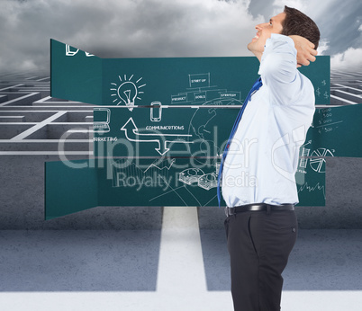 Composite image of thinking businessman scratching head