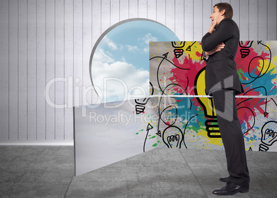 Composite image of thinking businessman touching chin