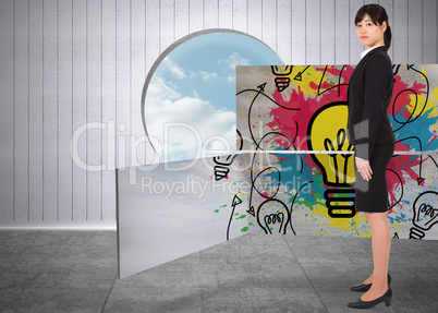 Composite image of serious businesswoman