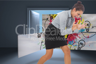 Composite image of furious businesswoman gesturing