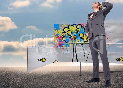 Composite image of thinking businessman scratching head