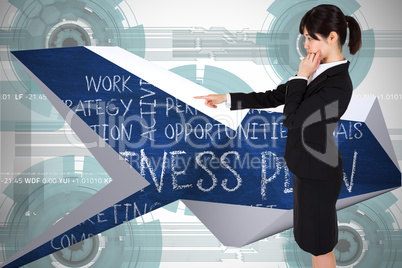 Composite image of businesswoman pointing