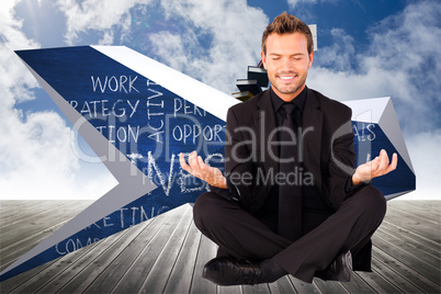 Composite image of happy man doing yoga exercises