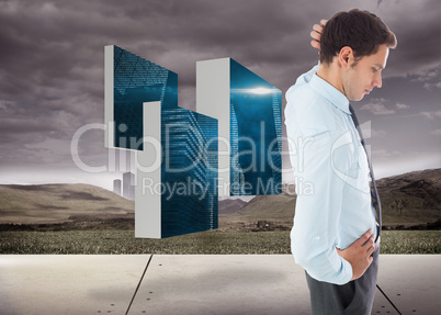 Composite image of thinking businessman scratching head