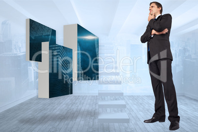 Composite image of thinking businessman touching chin