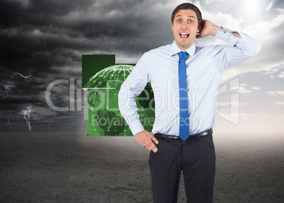 Composite image of thinking businessman scratching head