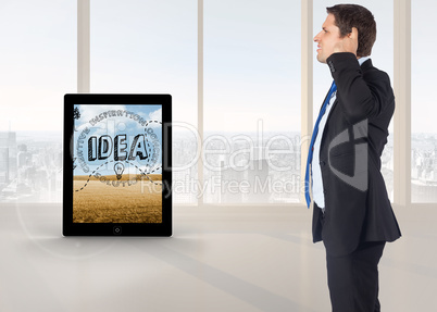 Composite image of thinking businessman scratching head