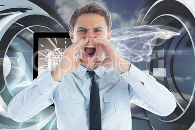 Composite image of angry businessman shouting